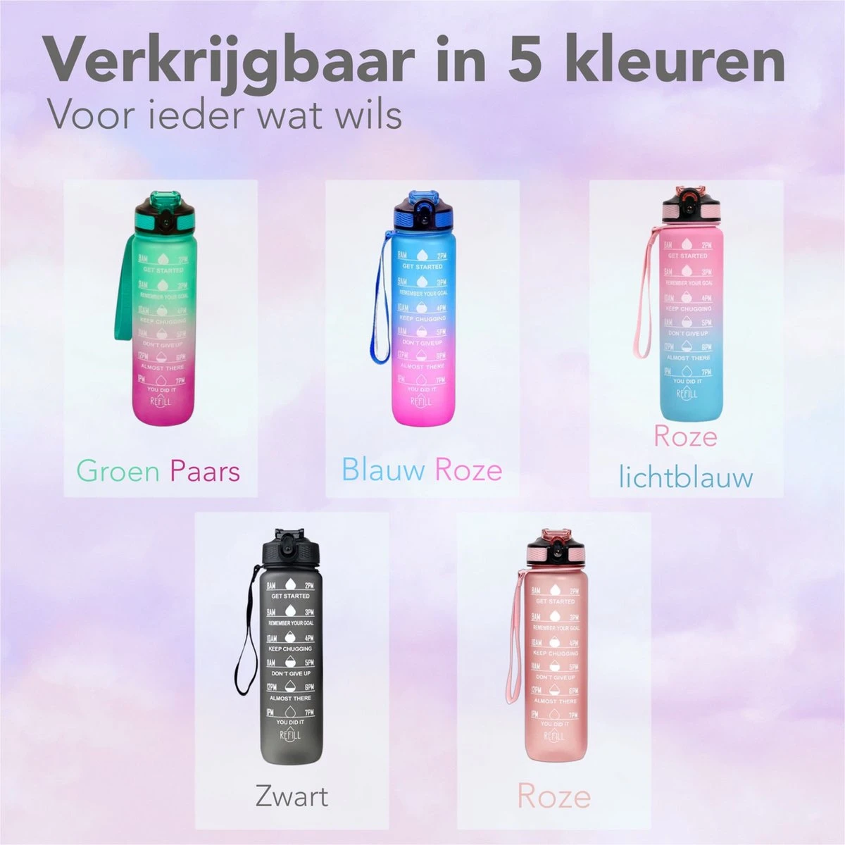 Seniq Motivatie Waterfles - 1 Liter - Drinkfles Met Tijdmarkering - Rietje - Roze 9 Seniq Motivatie Waterfles - 1 Liter - Drinkfles Met Tijdmarkering - Rietje - Roze - Afbeelding 9