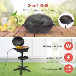 KitchenBrothers Elektrische BBQ - Met Grillplaat - Anti-aanbaklaag - Incl. Plank/Houders - Grilloppervlak 46,5x33,8cm - Tot 300°C - 2400W - Zwart -Barbecues Verkoopwinkel 1200x1200 99