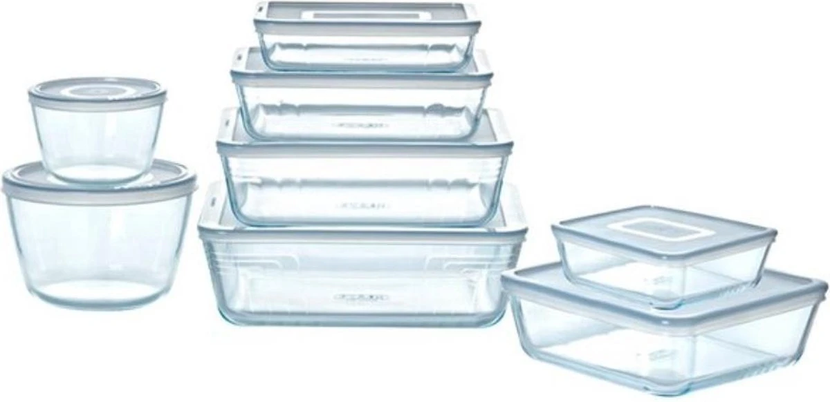 Pyrex - Cook & Freeze Schaal Met Deksel Set Van 8 Stuks - Transparant/Wit 2 Pyrex - Cook & Freeze Schaal Met Deksel Set Van 8 Stuks - Transparant/Wit - Afbeelding 2