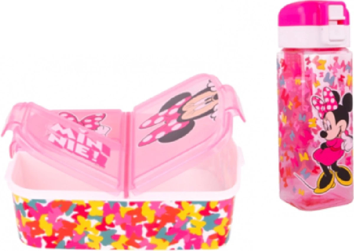 Star Minnie Mouse 3 Vak Broodtrommel + Grote Tritan Vierkante Drinkfles Met Slot 550ml 1 Star Minnie Mouse 3 Vak Broodtrommel + Grote Tritan Vierkante Drinkfles Met Slot 550ml