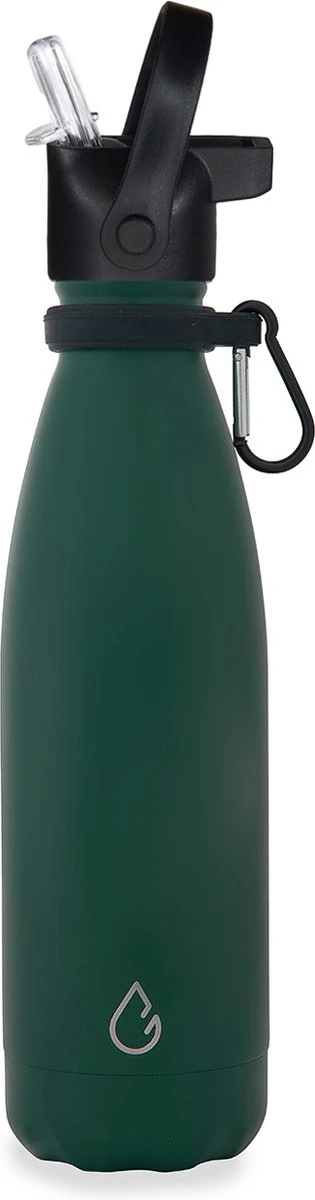 Wattamula Design Eco RVS Drinkfles - Mosgroen - Extra Dop Met Rietje En Carrier - 500 Ml - Waterfles - Thermosfles - Sport 2 Wattamula Design Eco RVS Drinkfles - Mosgroen - Extra Dop Met Rietje En Carrier - 500 Ml - Waterfles - Thermosfles - Sport - Afbeelding 2