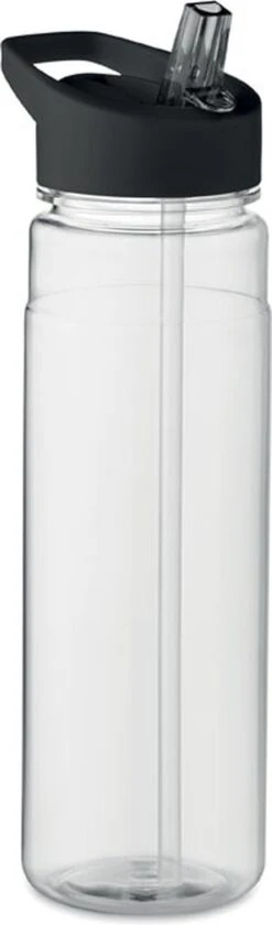 Merkloos Drinkfles Met Rietje - Waterfles - Drinkfles Volwassenen - Flip-top Deksel - RPET - Polypropyleen - 650ML - Zwart