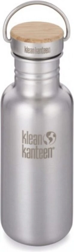 Klean Kanteen RVS Drinkfles 532ml Brushed Stainless (w/Bamboo Loop Cap)