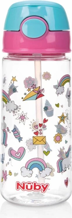 Nûby - Beker Met Zacht Rietje En Drukknop Uit Tritan™ - 530ml - Roze - Unicorns -Barbecues Verkoopwinkel 400x1200 2