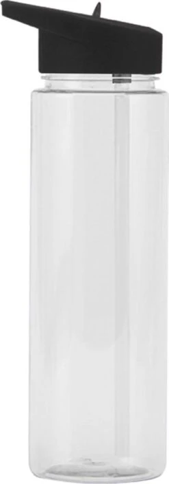 Merkloos Waterfles Met Rietje - 700ML - Drinkfles - Transparant-Zwart