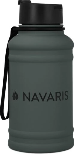Navaris Fitness Drinkfles 1,3 Liter - Lichte Waterfles Van Roestvrij Staal Grijs - Grote Grijze Waterfles RVS Voor Sport, Fitness, Yoga En Kamperen -Barbecues Verkoopwinkel 579x1200 1
