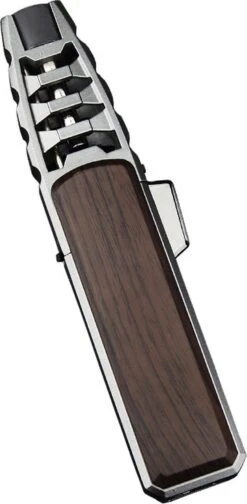Merkloos Turbo Jetflame Aansteker - Gasbrander - Vuurwerk Torch - Crème Brûlée Brander - BBQ En Sigaren Aansteker - Windproof - Walnoothout Met Grijze Metalen Behuizing -Barbecues Verkoopwinkel 588x1200 1
