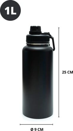 Drinkfles - Onyx Black - 1 Liter - Extra Dop Met Rietje & Drinktuit - Waterfles Met Rietje - Isoleerfles - BPA Vrij - Lekvrij -Barbecues Verkoopwinkel 667x1200