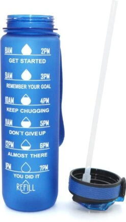 Waterfles Met Tijdmarkering - Motivatie Drinkfles Met Rietje - 1 Liter Waterfles - BPA Vrij - Blauw -Barbecues Verkoopwinkel 681x1200 2