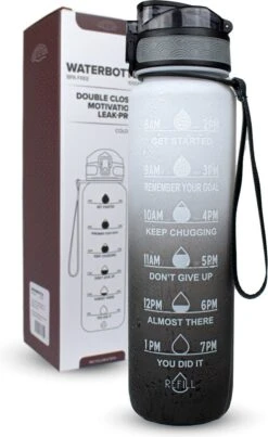 Nimma® Motivatie Waterfles - 1 Liter Drinkfles - Met Tijdmarkeringen En Fruitfilter - Zwart Wit -Barbecues Verkoopwinkel 736x1200 3