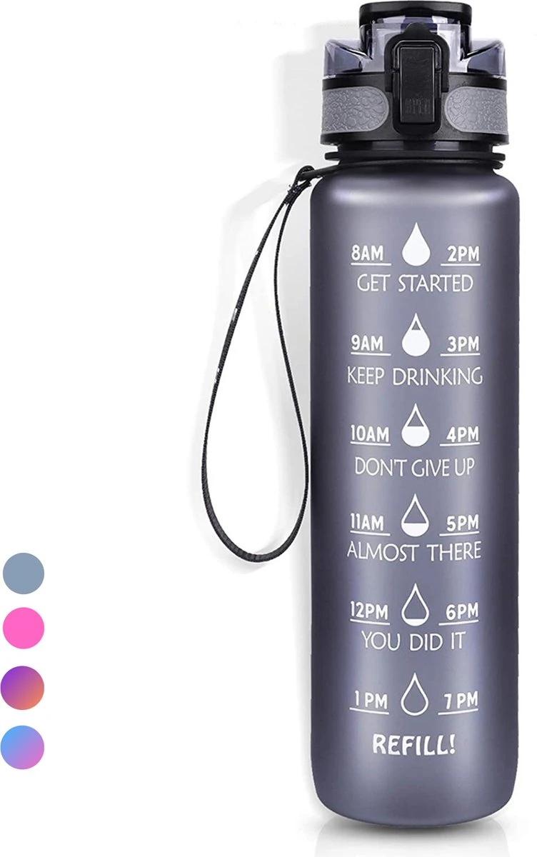 LaCardia Motivatie Waterfles Grijs - 1 Liter Drinkfles - Waterfles Met Tijdmarkering - Grijs 1 LaCardia Motivatie Waterfles Grijs - 1 Liter Drinkfles - Waterfles Met Tijdmarkering - Grijs