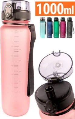 Drinkfles - 1 Liter - Sport Bidon Drinkbus 1000ml - Lichtroze - King Mungo KMDF044