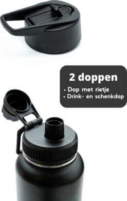 Drinkfles - Onyx Black - 1 Liter - Extra Dop Met Rietje & Drinktuit - Waterfles Met Rietje - Isoleerfles - BPA Vrij - Lekvrij -Barbecues Verkoopwinkel 758x1200 3