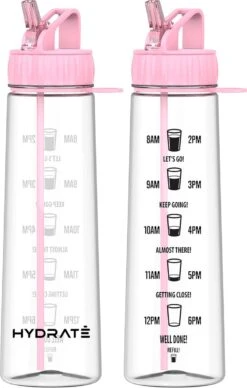 HYDRATE 900ml Drinkfles Met Tijdmarkeringen - Sport Waterfles Met Rietje, BPA-vrije Drinkfles Rietje Van Tritan Ideaal Voor Sportschool, Kantoor, Wandelen, Fitness, Sportfles (Zacht Roze)