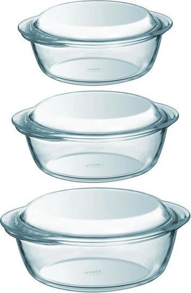 Pyrex 3x Ronde Glazen Ovenschalen Met Deksel 1,4/2,1/3 Liter - Ovenschaal/braadslede - Ovenschotel Schalen - Bakvorm 1 Pyrex 3x Ronde Glazen Ovenschalen Met Deksel 1,4/2,1/3 Liter - Ovenschaal/braadslede - Ovenschotel Schalen - Bakvorm