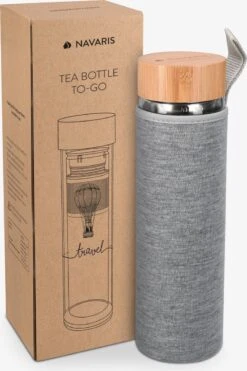 Navaris Glazen Theefles Met Filter - 450 Ml - Waterfles Van Glas - Dubbelwandige Drinkfles - Fles Met Bamboe Dop, Thee Infuser En Hoes - Travel Design -Barbecues Verkoopwinkel 798x1200 2