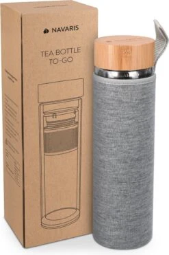 Navaris Glazen Theefles Met Filter - 500 Ml - Waterfles Van Glas - Dubbelwandige Drinkfles - Fles Met Bamboe Dop, Thee Infuser En Hoes -Barbecues Verkoopwinkel 799x1200 11