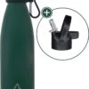 Wattamula Design Eco RVS Drinkfles - Mosgroen - Extra Dop Met Rietje En Carrier - 500 Ml - Waterfles - Thermosfles - Sport