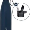 Wattamula Design Eco RVS Drinkfles - Donkerblauw - Extra Dop Met Rietje En Carrier - 500 Ml - Waterfles - Thermosfles - Sport