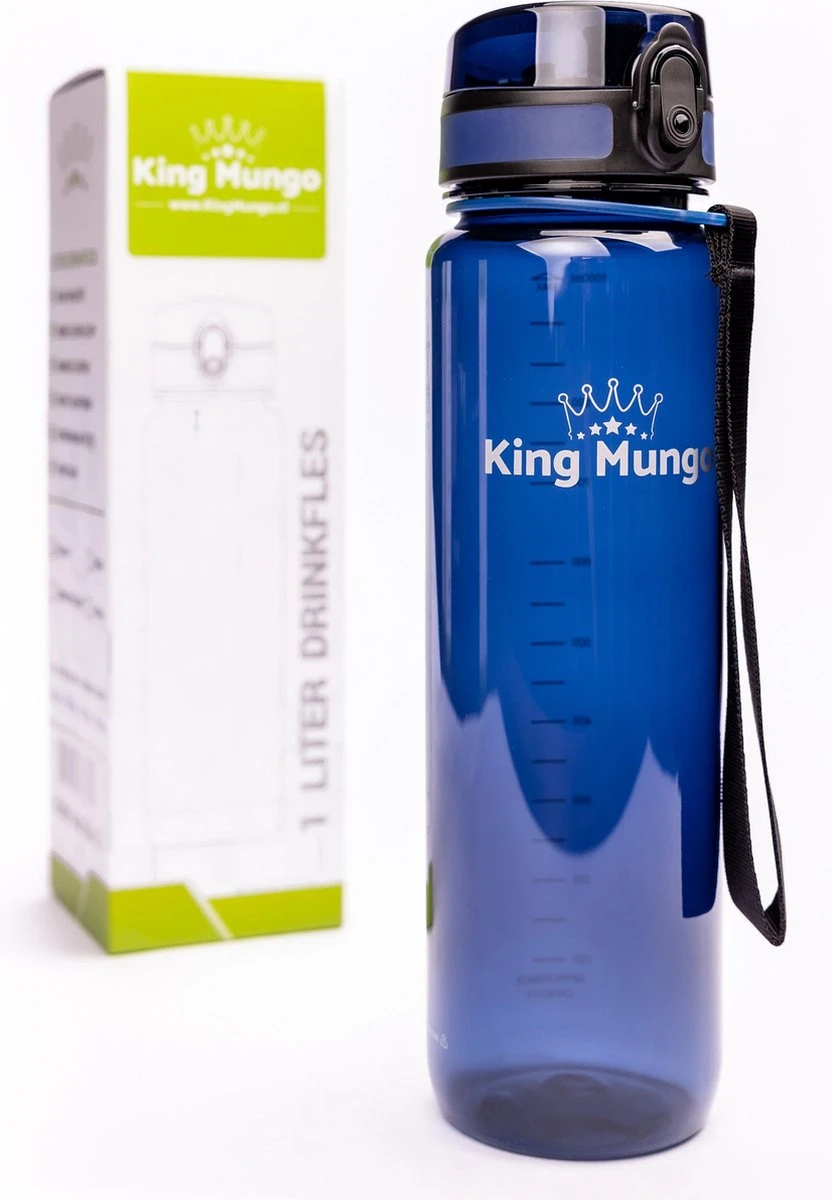 Waterfles 1 Liter Vaatwasserbestendig - Lekvrije 1L Drinkfles - Volwassenen & Kinderen - Sport Bidon Drinkbus - Donkerblauw - King Mungo 4 Waterfles 1 Liter Vaatwasserbestendig - Lekvrije 1L Drinkfles - Volwassenen & Kinderen - Sport Bidon Drinkbus - Donkerblauw - King Mungo - Afbeelding 4
