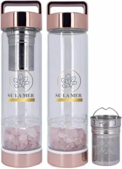 Duurzame Waterfles Met Kristal - Roségoud - Roestvrij Staal - Rozenkwarts Edelstenen - Verrijkt En Verzacht Water - Inclusief Thee/fruit Infuser - Edelstenen - 550 Ml - Waterfles - Drinkfles -Barbecues Verkoopwinkel 869x1200