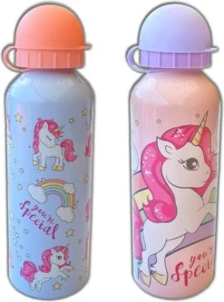 Drinkfles 2 Stuks Unicorn | Drinkflessen Eenhoorn Aluminium Kinderen | 500ml DB02