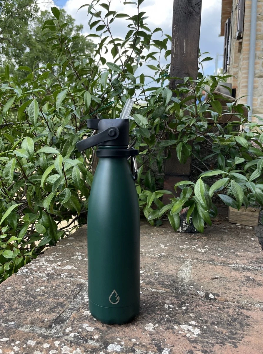 Wattamula Design Eco RVS Drinkfles - Mosgroen - Extra Dop Met Rietje En Carrier - 500 Ml - Waterfles - Thermosfles - Sport 4 Wattamula Design Eco RVS Drinkfles - Mosgroen - Extra Dop Met Rietje En Carrier - 500 Ml - Waterfles - Thermosfles - Sport - Afbeelding 4