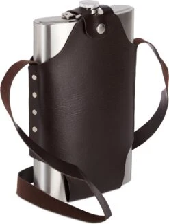 Relaxdays Platvink Edelstaal XXL - Heupfles 1,8 Liter - Zakflacon - Draagriem - Rvs Zilver