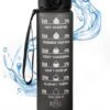 Merkloos Motivatie Waterfles Met Tijdmarkering | Sport Waterfles | Drinkfles Met Rietje | Tritan Waterfles | Lekvrije Sportfles | 1 Liter Waterfles | Motivatie Waterflessen | Motiverende Drinkfles | Drinkflessen | BPA Vrij | Cadeau | Zwart