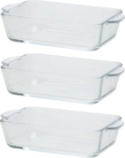 3x Rechthoekige Glazen Mini Ovenschaal 500 Ml 20 X 11 X 5 Cm - Ovenschotel Schalen