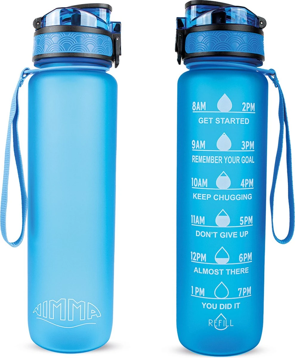 Nimma® Motivatie Waterfles - 1 Liter Drinkfles - Met Tijdmarkeringen En Fruitfilter - Blauw 2 Nimma® Motivatie Waterfles - 1 Liter Drinkfles - Met Tijdmarkeringen En Fruitfilter - Blauw - Afbeelding 2