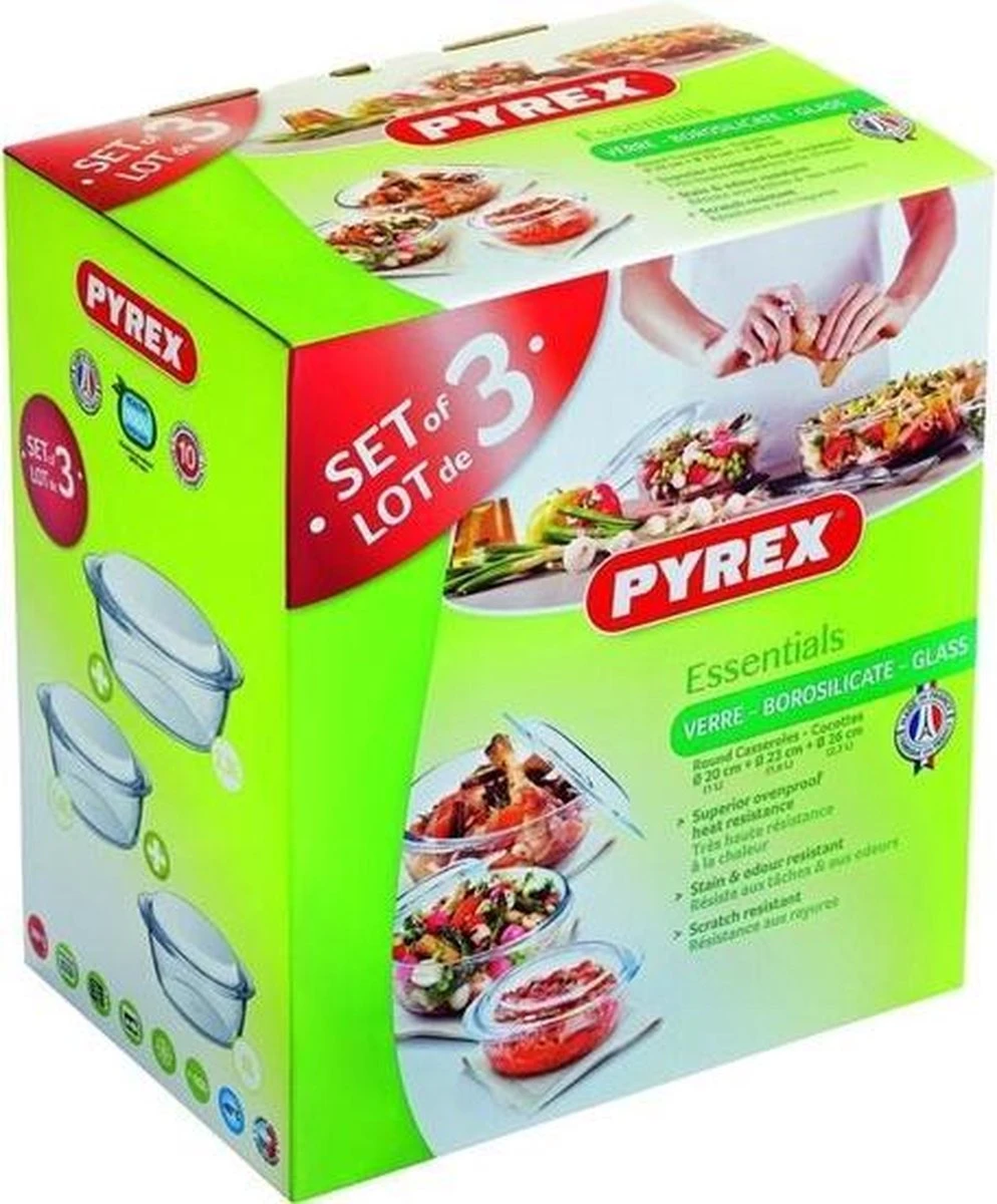 Pyrex 3x Ronde Glazen Ovenschalen Met Deksel 1,4/2,1/3 Liter - Ovenschaal/braadslede - Ovenschotel Schalen - Bakvorm 3 Pyrex 3x Ronde Glazen Ovenschalen Met Deksel 1,4/2,1/3 Liter - Ovenschaal/braadslede - Ovenschotel Schalen - Bakvorm - Afbeelding 3